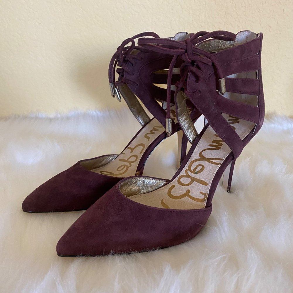 NWT Sam Edelman New York ZACHARY Cut-out Ankle Cuff Lace-Up Heels | Size 6 Burg